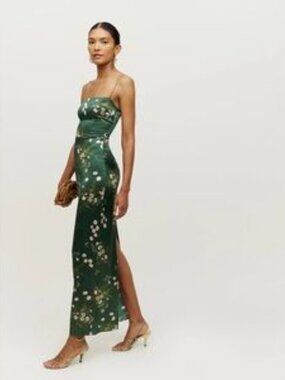 REFORMATION Frankie Floral Silk Slip Dress with Pink & Green Print size 2